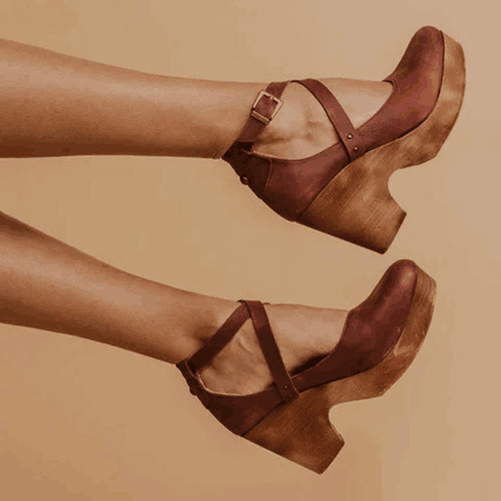 Women's Wedge Heel Shoes with Ankle Strap and Platform Sole