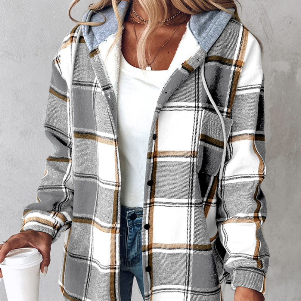 Women's Lightweight Plaid Jacket with Hood