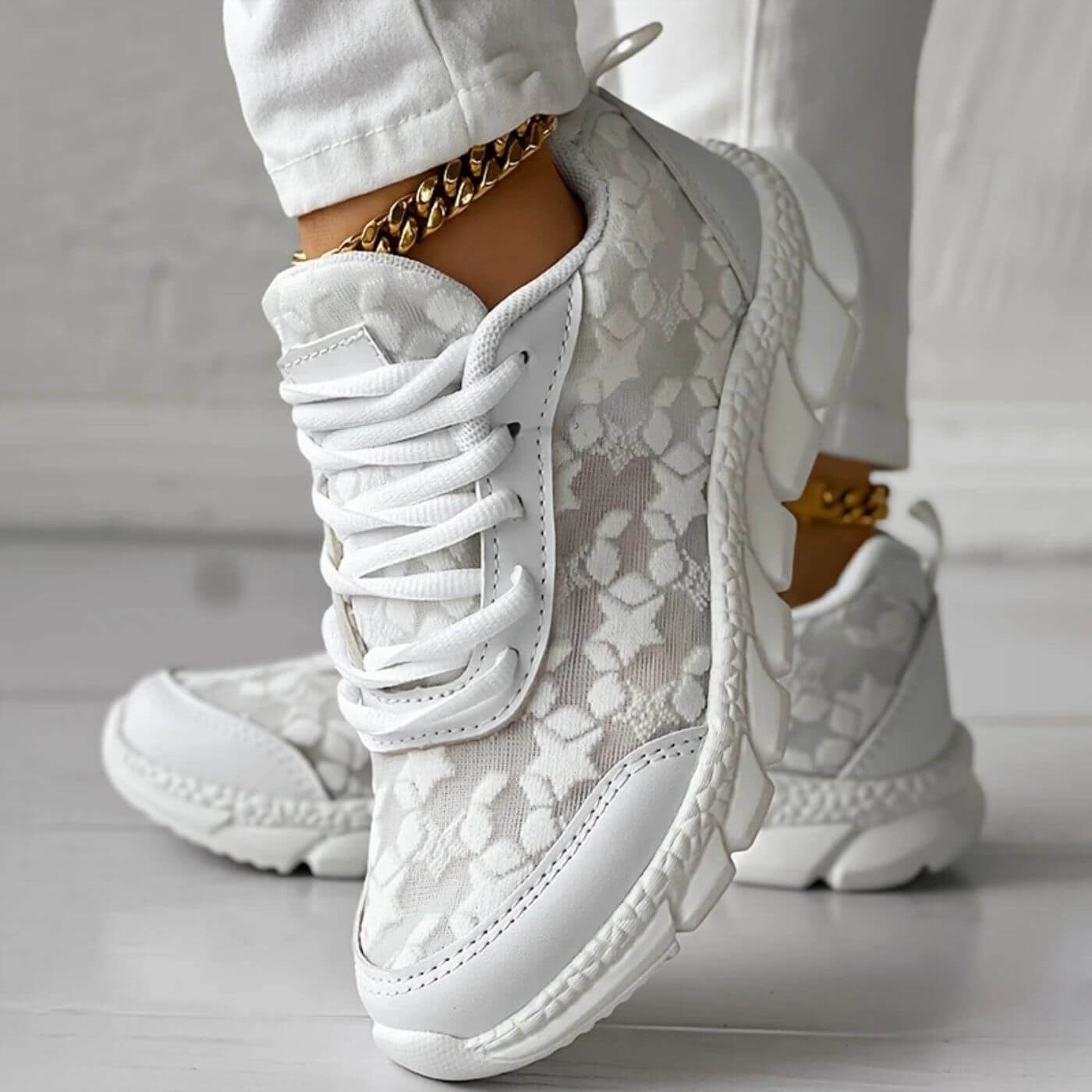 Women's Lace Mesh Sneakers with Cushioned Sole
