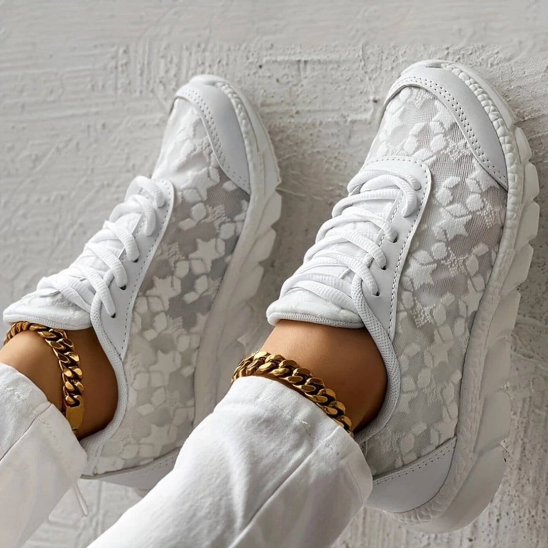 Women's Lace Mesh Sneakers with Cushioned Sole