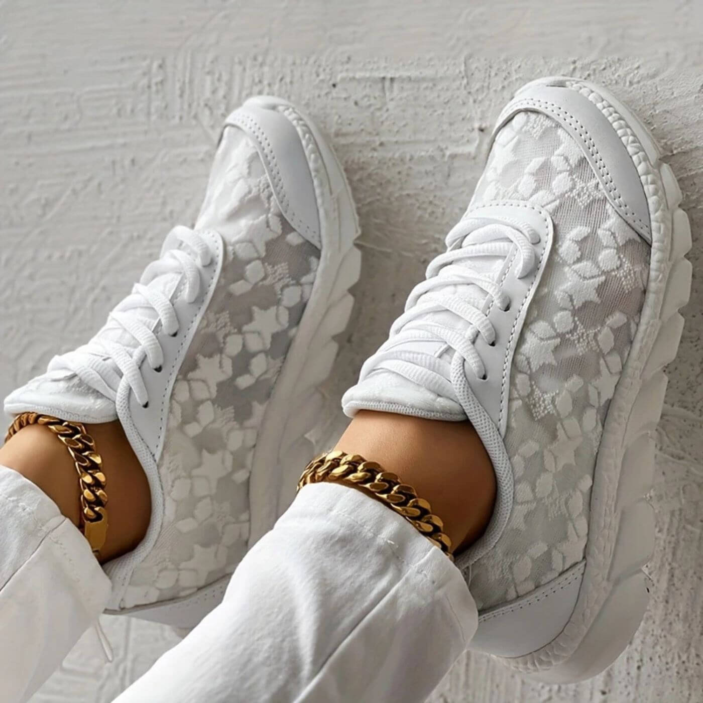 Women's Lace Mesh Sneakers with Cushioned Sole