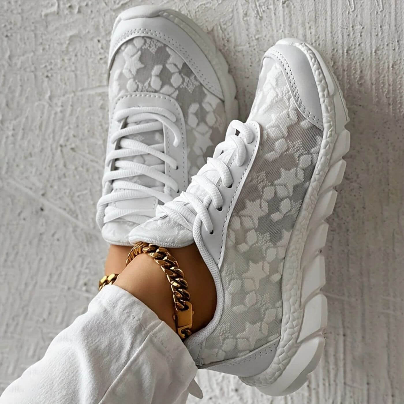 Women's Lace Mesh Sneakers with Cushioned Sole