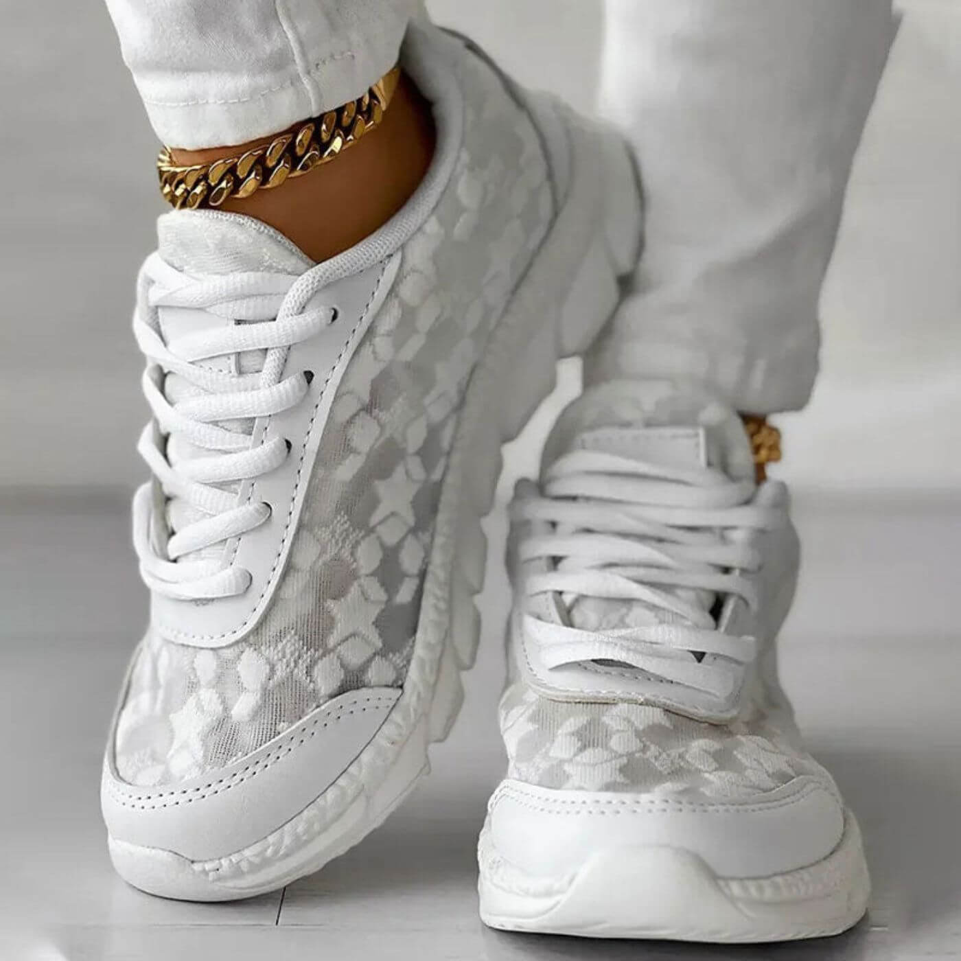 Women's Lace Mesh Sneakers with Cushioned Sole