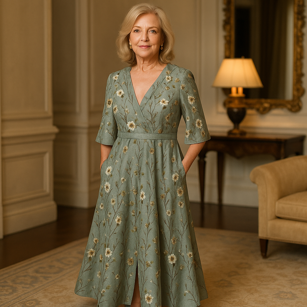 Hazel - Elegant V-Neck Belted Boho Dress