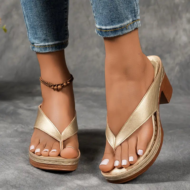 Women's Block Heel Slip-On Sandals with Cushioned Footbed