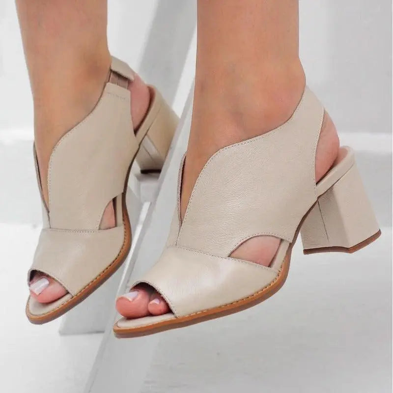 Women's Open-Toe Block Heel Sandals with Cutout Design