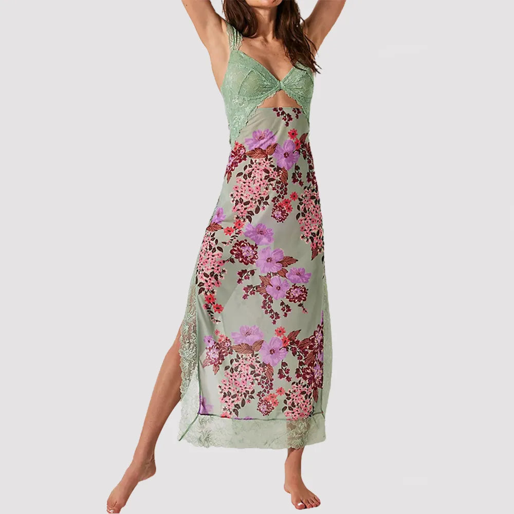 Selviera™ Lace Strap Maxi Dress – Summer Elegance with Floral Charm | Shop Yours Today
