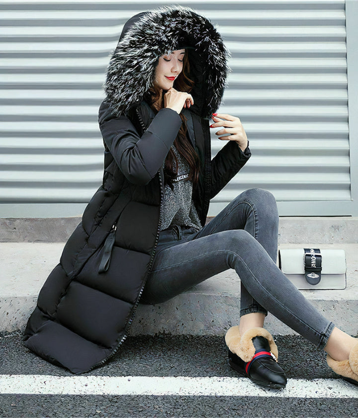 Joaquina® | Long coat with fur collar