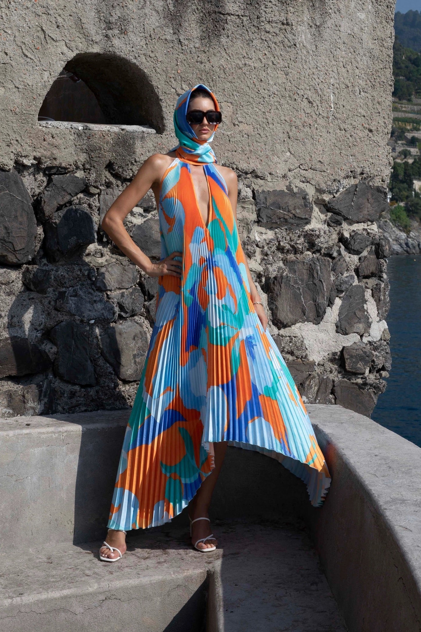 Isla – Elegant Halter Pleated Maxi Dress