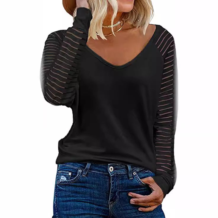 Elke – Sheer Sleeve V-Neck Top