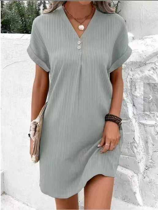 Eileen – Button Detail V-Neck Dress