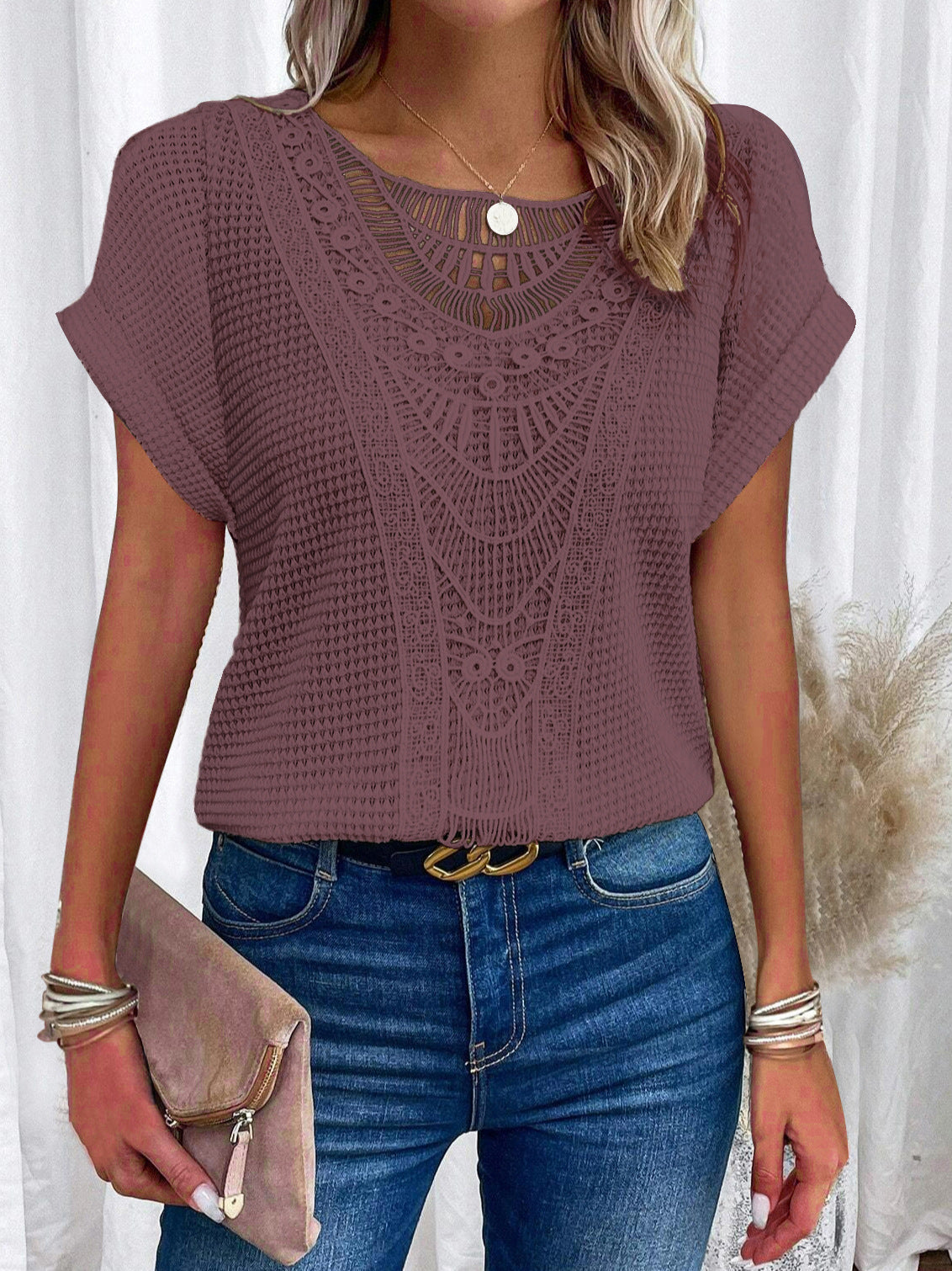 Zarelle – Lace Detail Short Sleeve Top