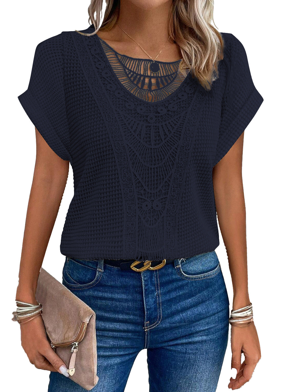 Zarelle – Lace Detail Short Sleeve Top