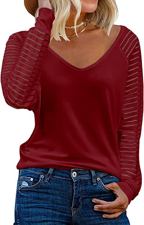 Elke – Sheer Sleeve V-Neck Top