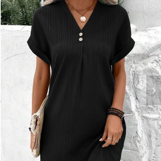 Eileen – Button Detail V-Neck Dress