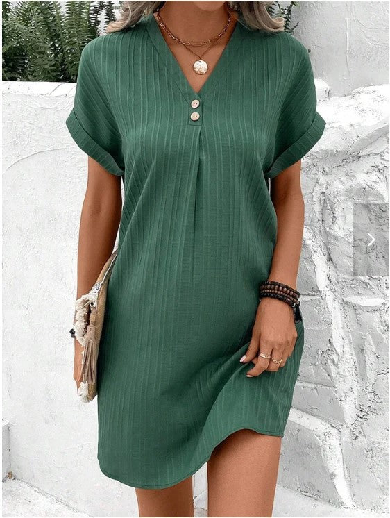 Eileen – Button Detail V-Neck Dress