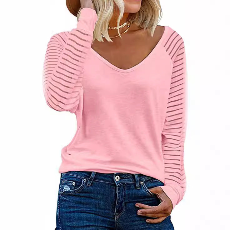 Elke – Sheer Sleeve V-Neck Top