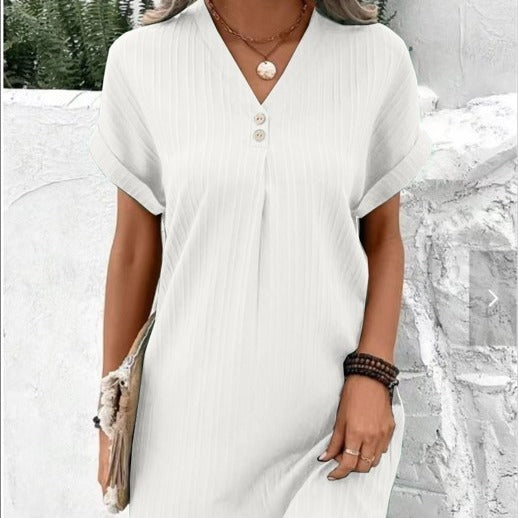 Eileen – Button Detail V-Neck Dress