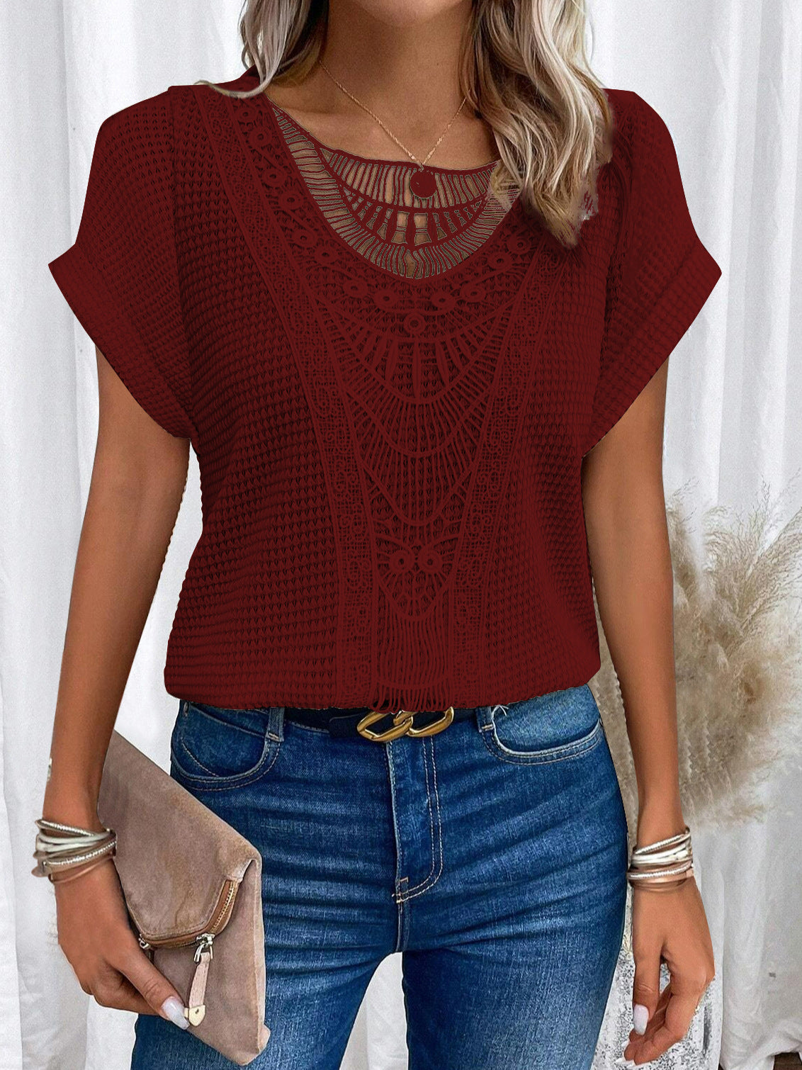 Zarelle – Lace Detail Short Sleeve Top