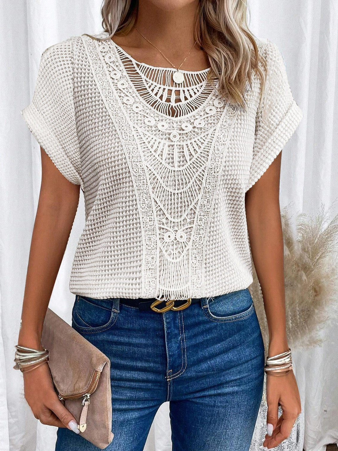 Zarelle – Lace Detail Short Sleeve Top