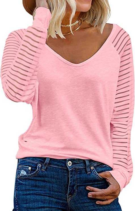 Elke – Sheer Sleeve V-Neck Top