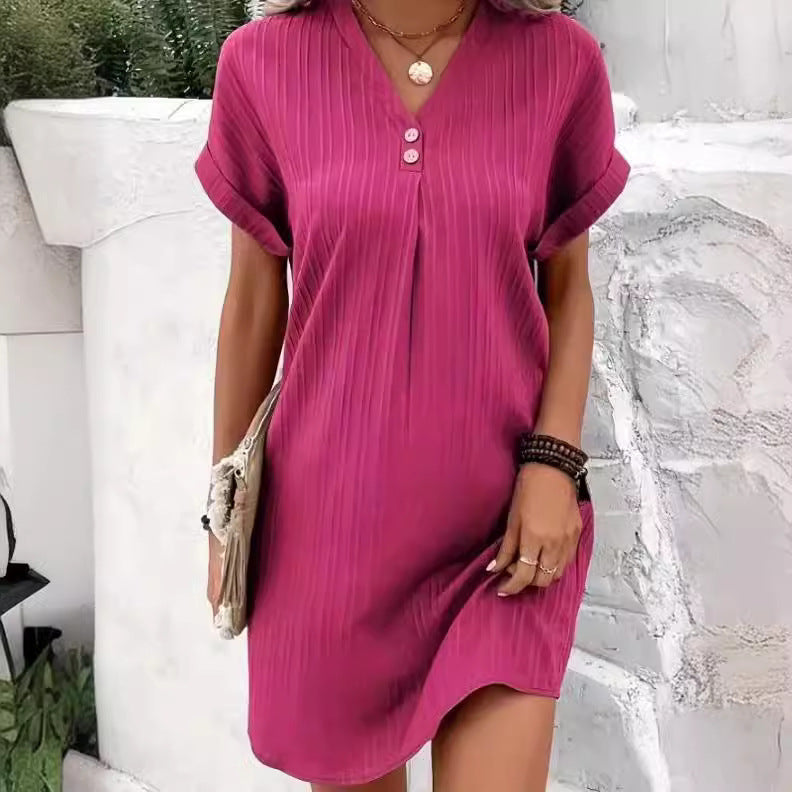 Eileen – Button Detail V-Neck Dress