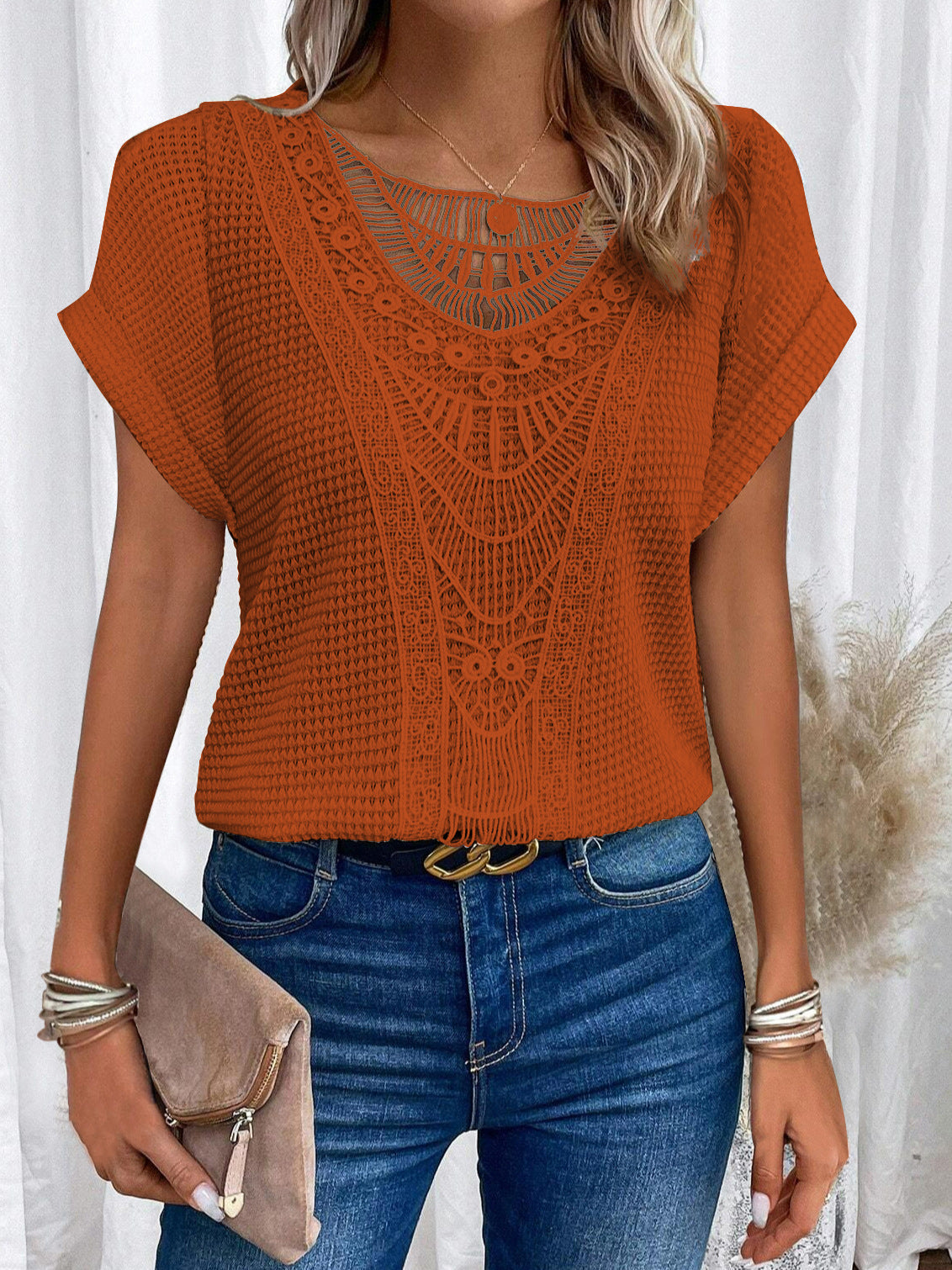 Zarelle – Lace Detail Short Sleeve Top