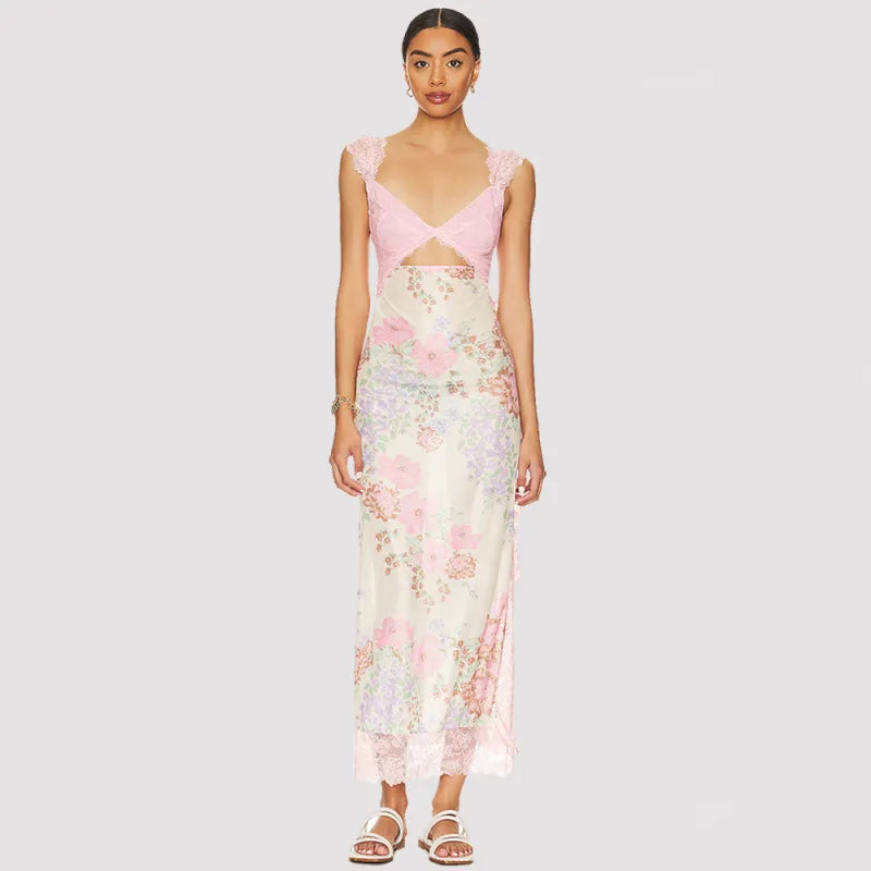 Selviera™ Lace Strap Maxi Dress – Summer Elegance with Floral Charm | Shop Yours Today