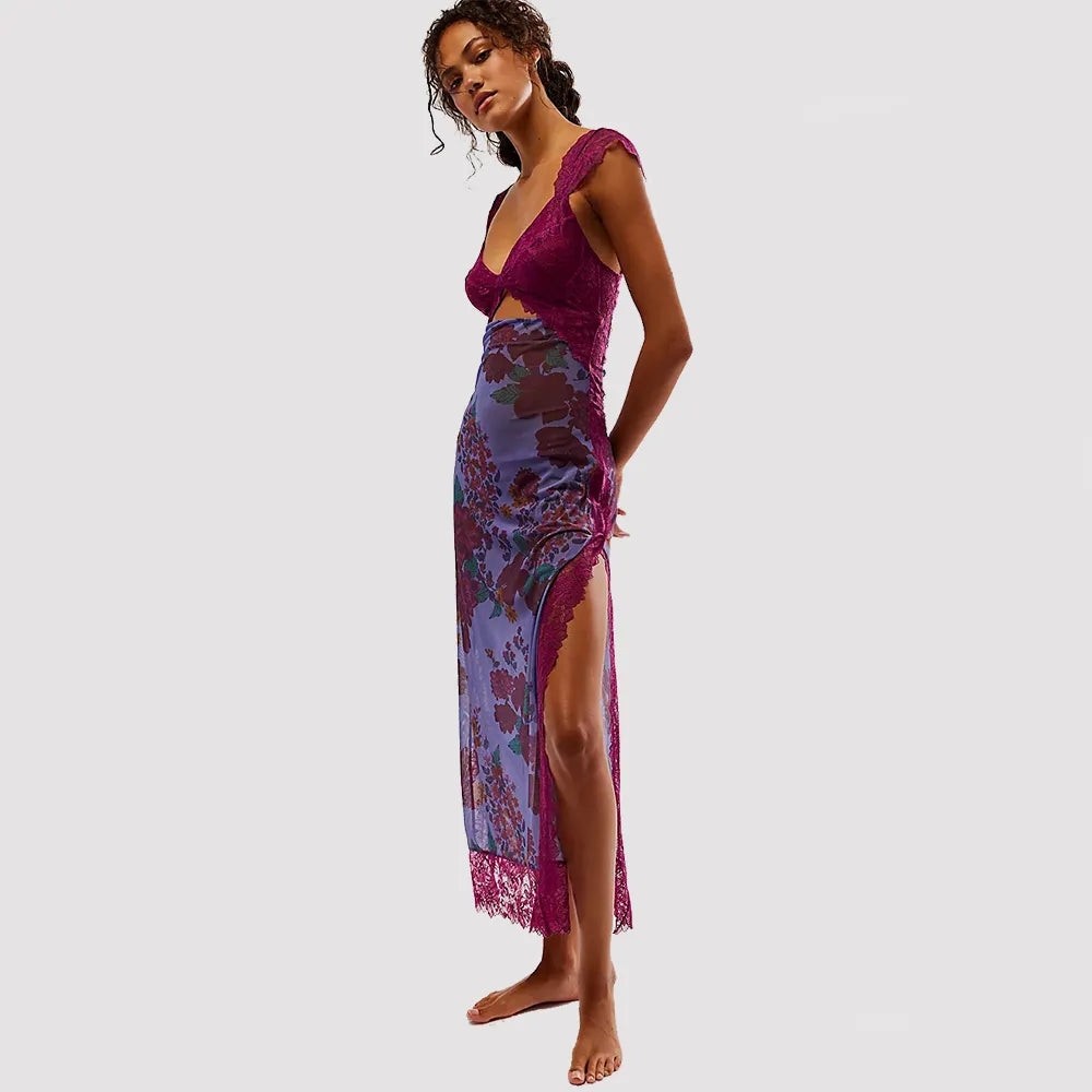 Selviera™ Lace Strap Maxi Dress – Summer Elegance with Floral Charm | Shop Yours Today