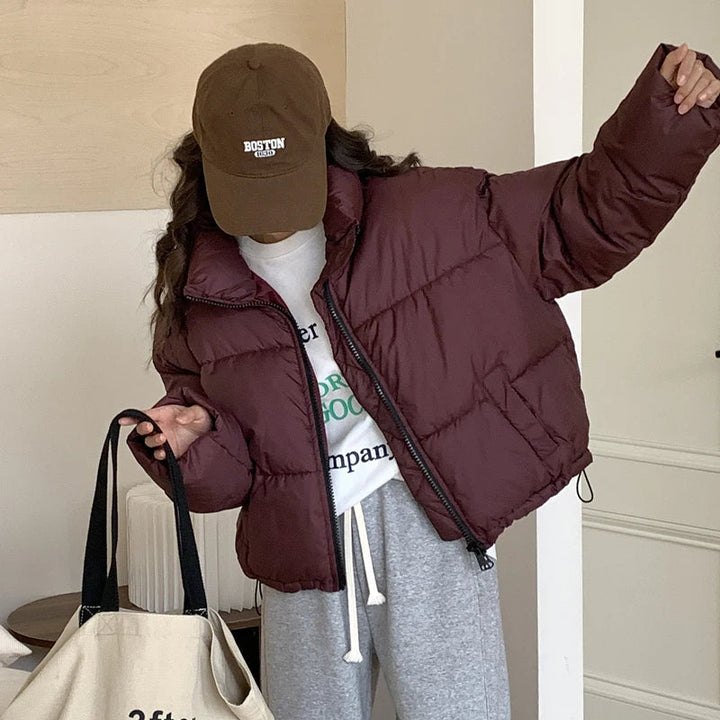 Women's cropped puffer jacket with high collar