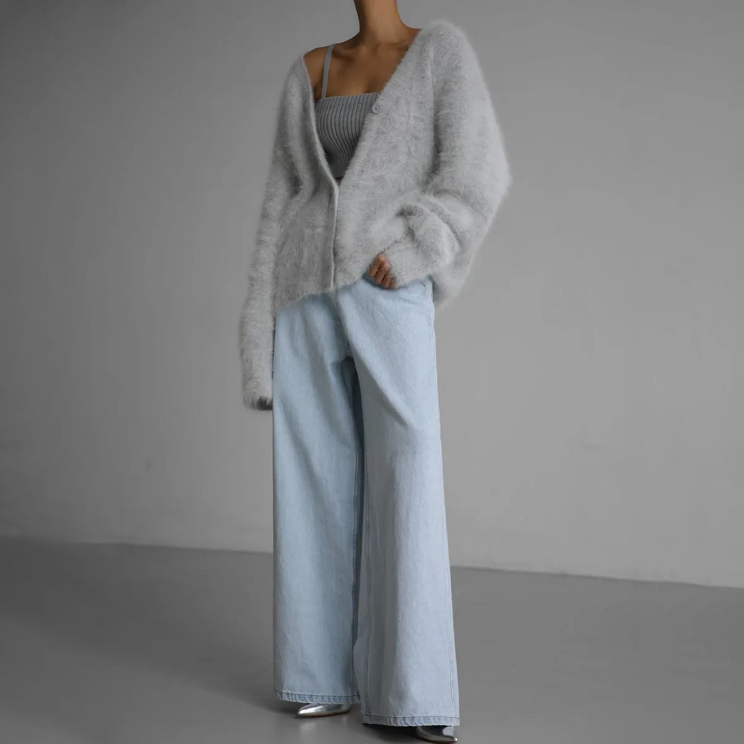 Women's mink knitted v-neck cardigan