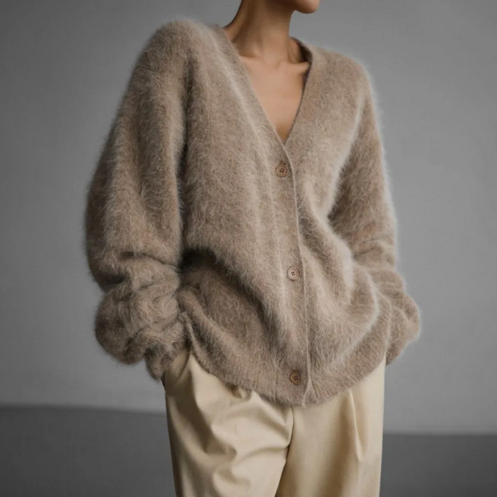 Women's mink knitted v-neck cardigan