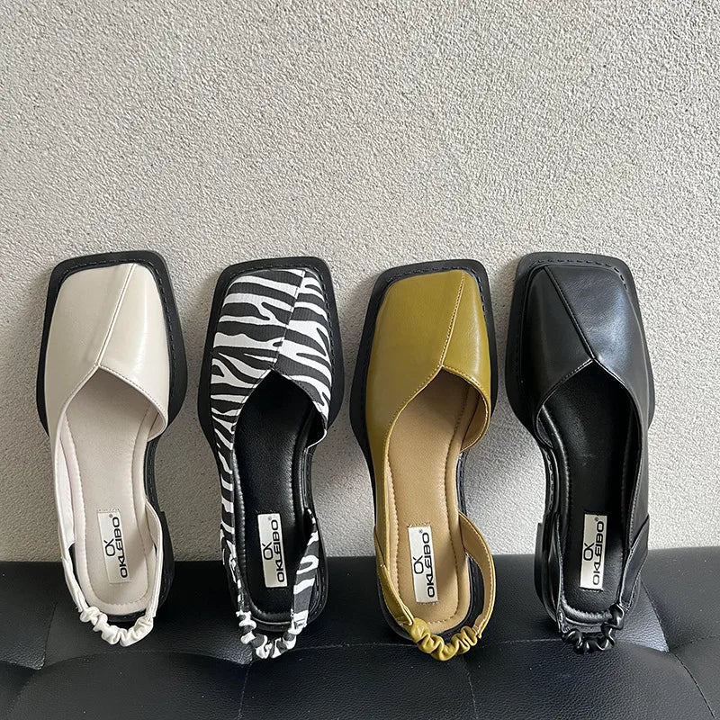 Women's Slingback Sandals with Square Toe and Elastic Back Strap