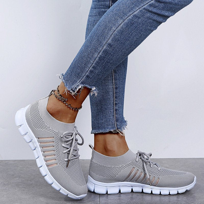 Women’s Ergonomic Slip-On Shoes with Breathable Mesh and Laces