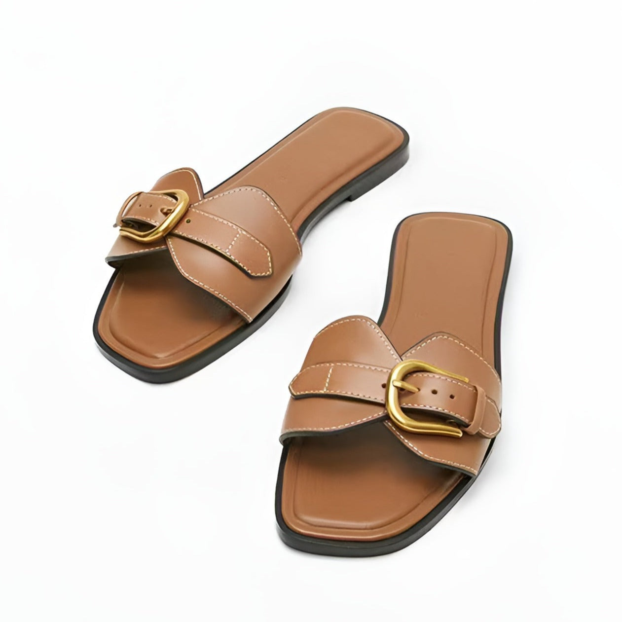 Women's Elegant Slippers with Gold Buckle Detail