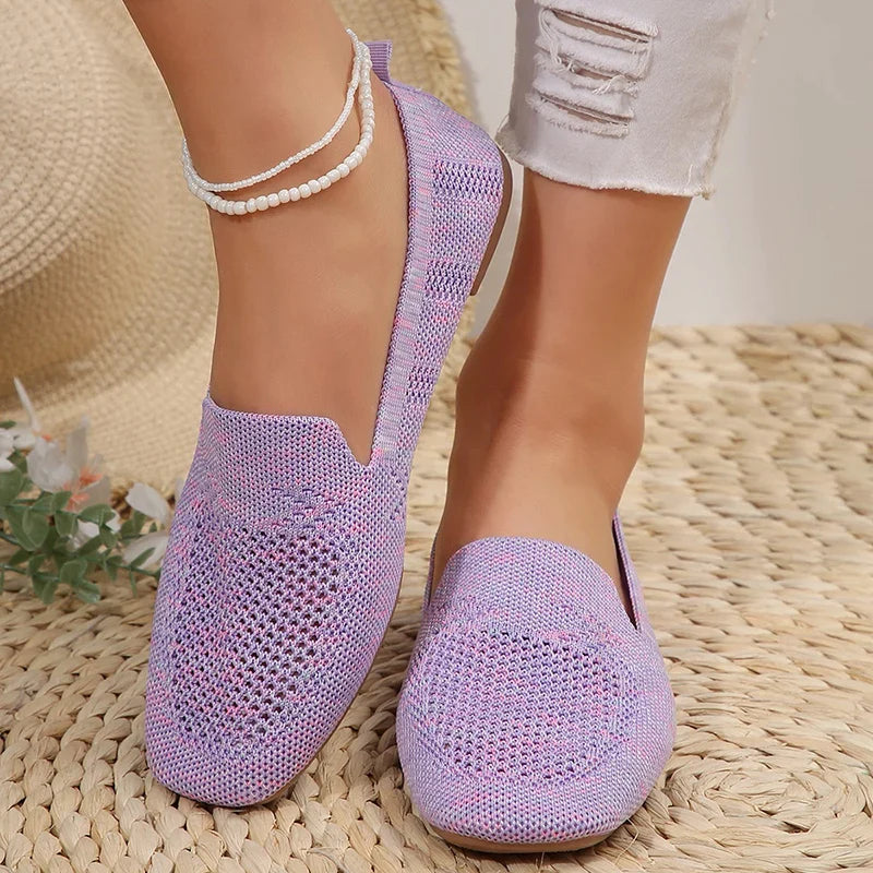 Women's Slip-On Knit Casual Loafers with Round Toe and Flat Sole