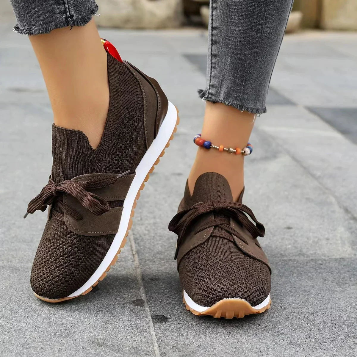 Women’s Orthopedic Mesh Lace-Up Sneakers – Supportive Walking Shoes
