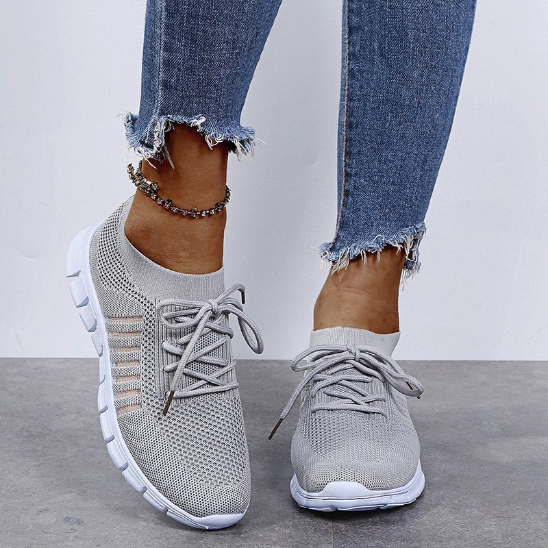 Women’s Ergonomic Slip-On Shoes with Breathable Mesh and Laces