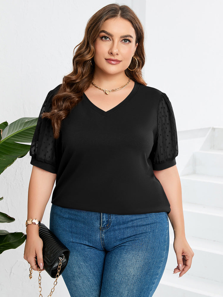 Elowen – Dotted Sheer Sleeve V-Neck