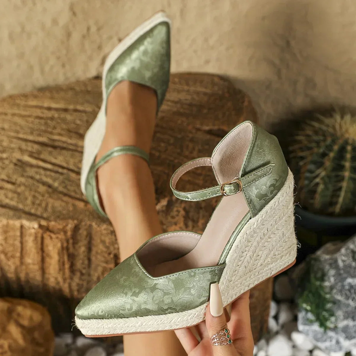 Women's Wedge Espadrille Shoes with Closed Toe and Ankle Strap