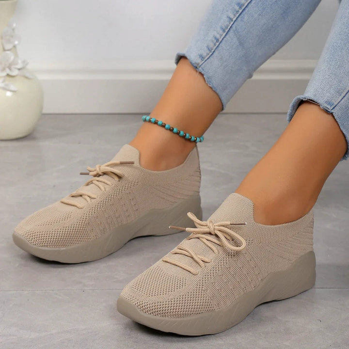 Women’s Cushioned Knit Sneakers – Lightweight Lace-Up Walking Shoes