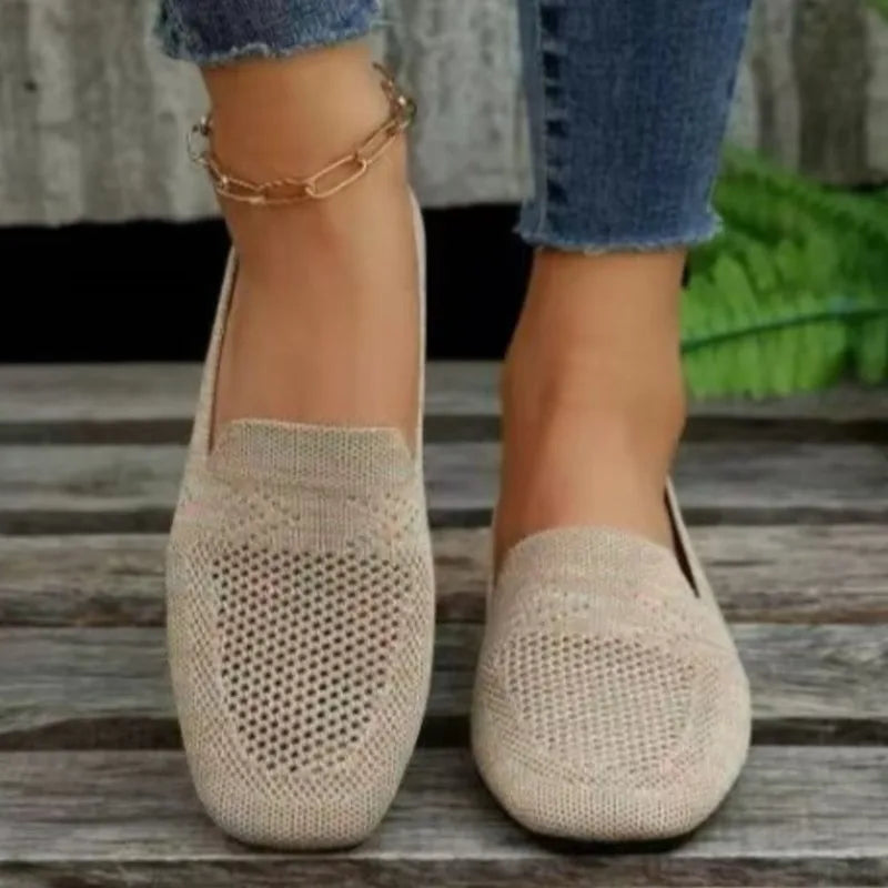 Women's Slip-On Knit Casual Loafers with Round Toe and Flat Sole