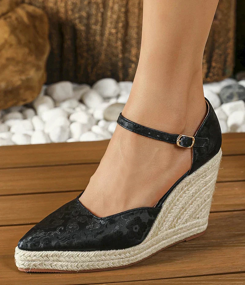 Women's Wedge Espadrille Shoes with Closed Toe and Ankle Strap