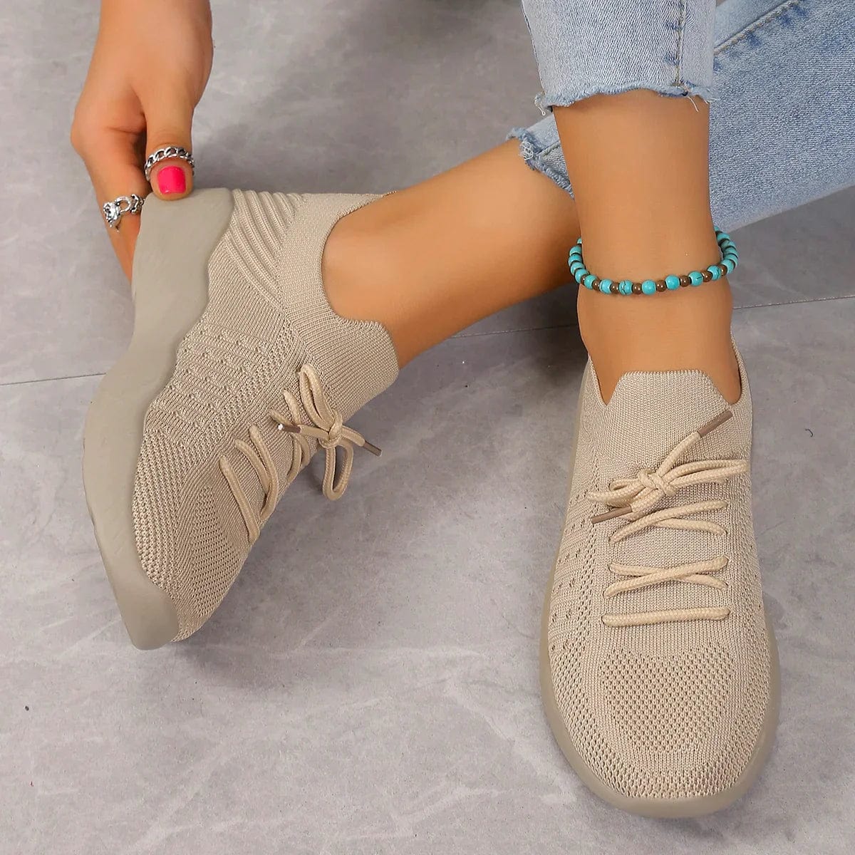 Women’s Cushioned Knit Sneakers – Lightweight Lace-Up Walking Shoes