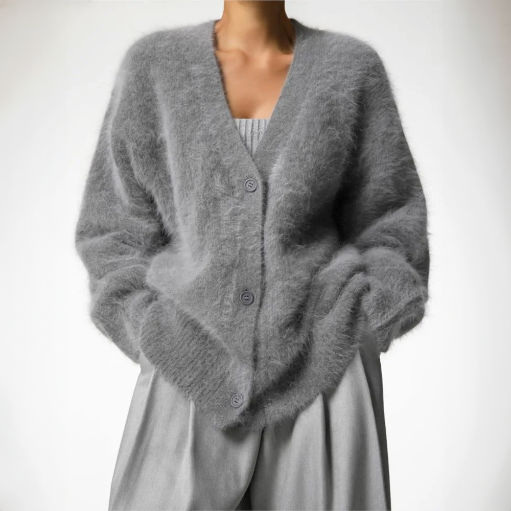Women's mink knitted v-neck cardigan