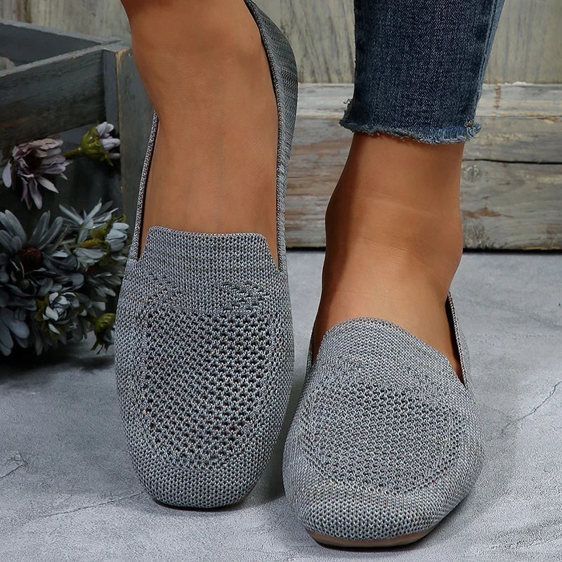 Women's Slip-On Knit Casual Loafers with Round Toe and Flat Sole