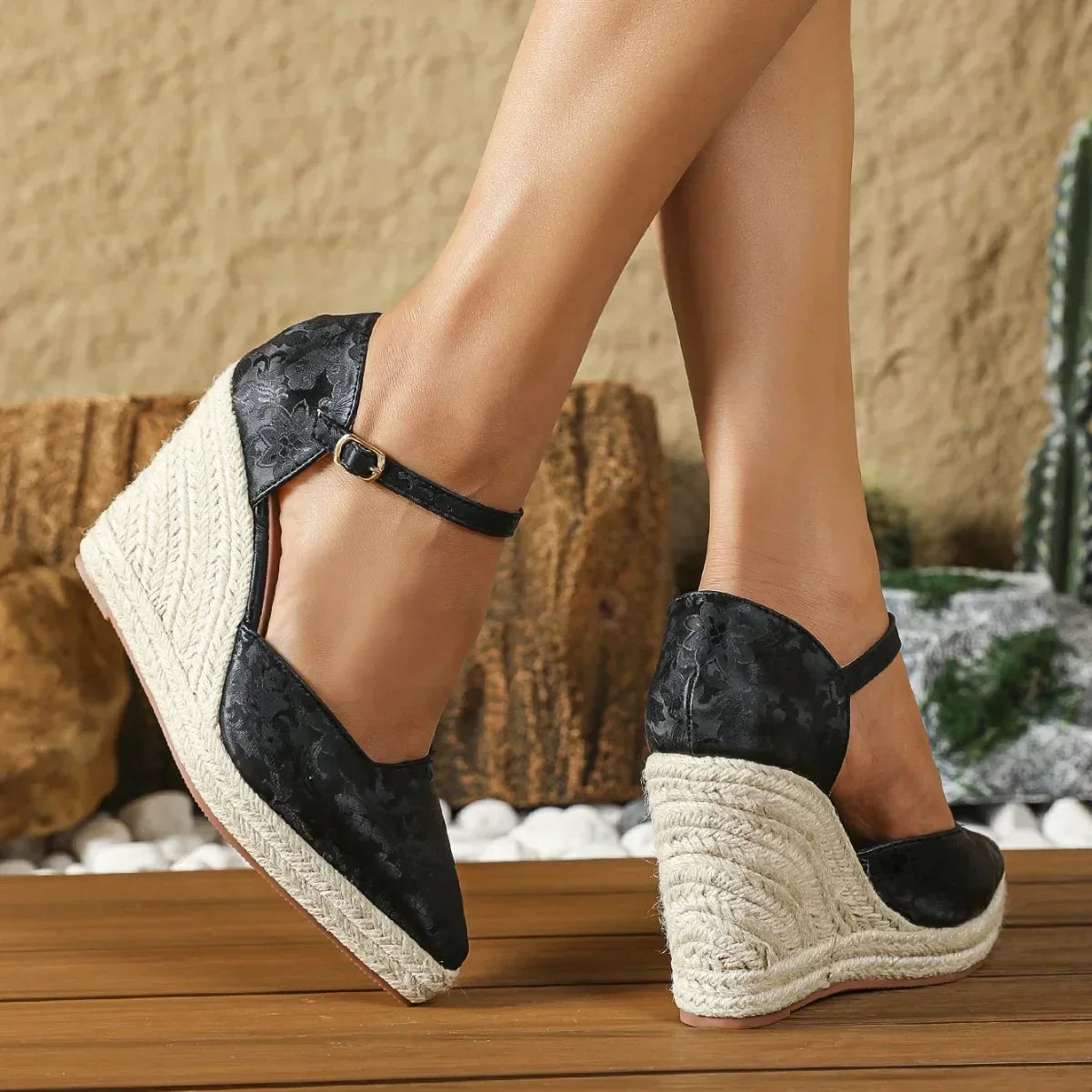 Women's Wedge Espadrille Shoes with Closed Toe and Ankle Strap