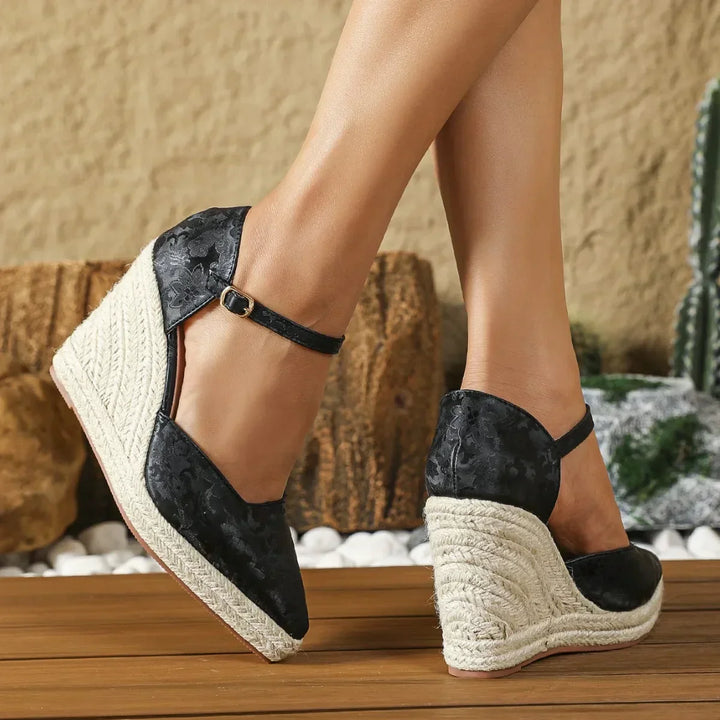 Women's Wedge Espadrille Shoes with Closed Toe and Ankle Strap