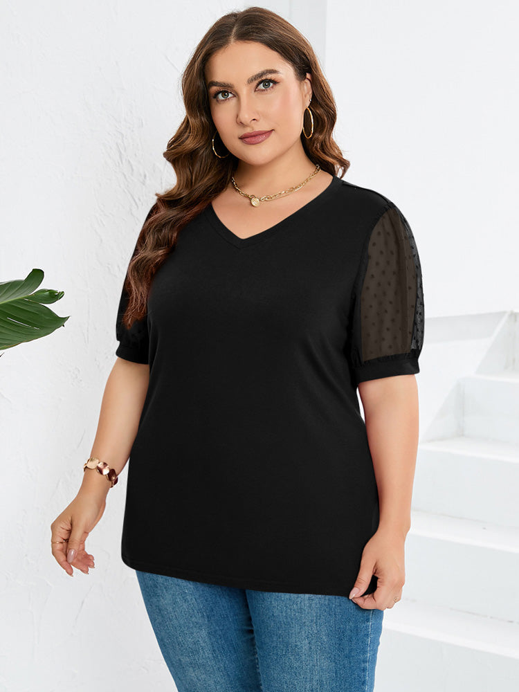 Elowen – Dotted Sheer Sleeve V-Neck