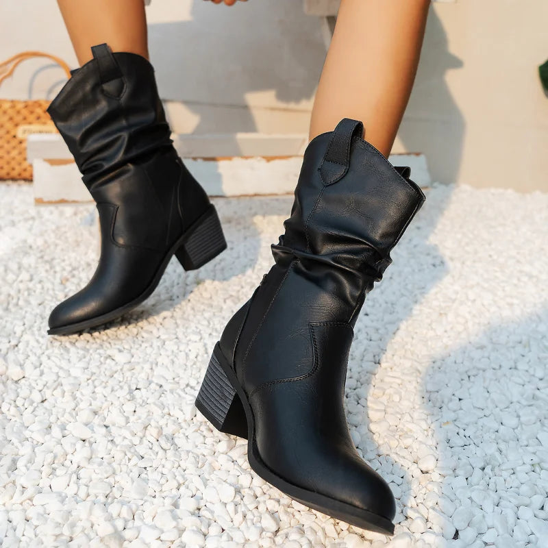Women's Western-Inspired Slouchy Mid-Shaft Boots